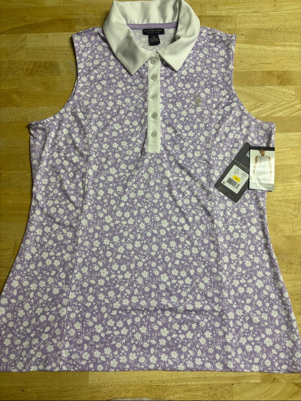 U.S. Polo Assn. Lavender and White Floral Polo Tank